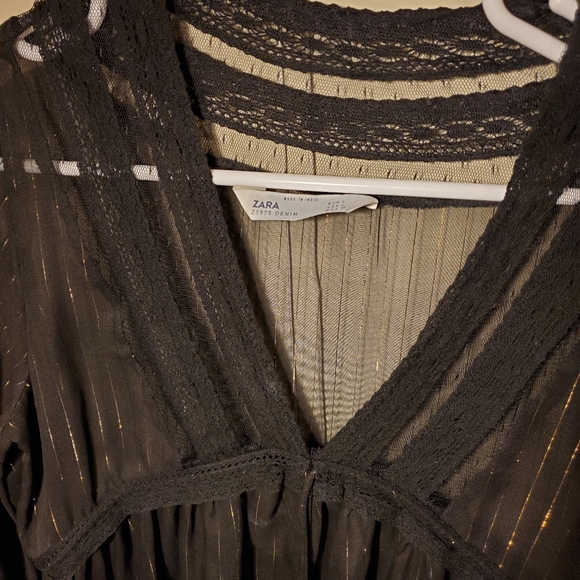 Zara sheer black blouse with gold threading - Picture 6 of 6